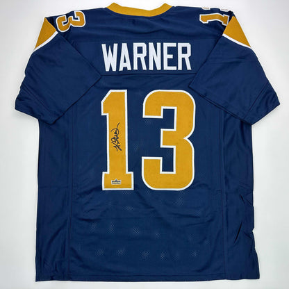 Facsimile Autographed Kurt Warner St. Louis Navy Blue Reprint Laser Auto Football Jersey Size Men's XL