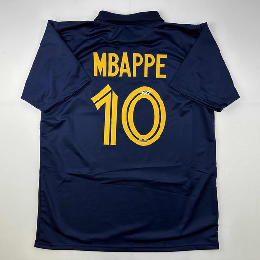 Facsimile Autographed Kylian Mbappe France Blue World Cup Reprint Laser Auto Soccer Jersey Size Men's XL
