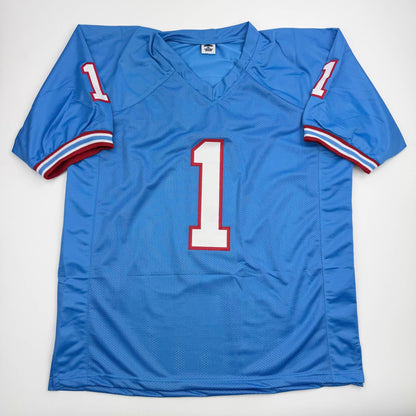 Autographed/Signed Cameron Cam Ward Tennessee Retro Light Blue Football Jersey JSA COA