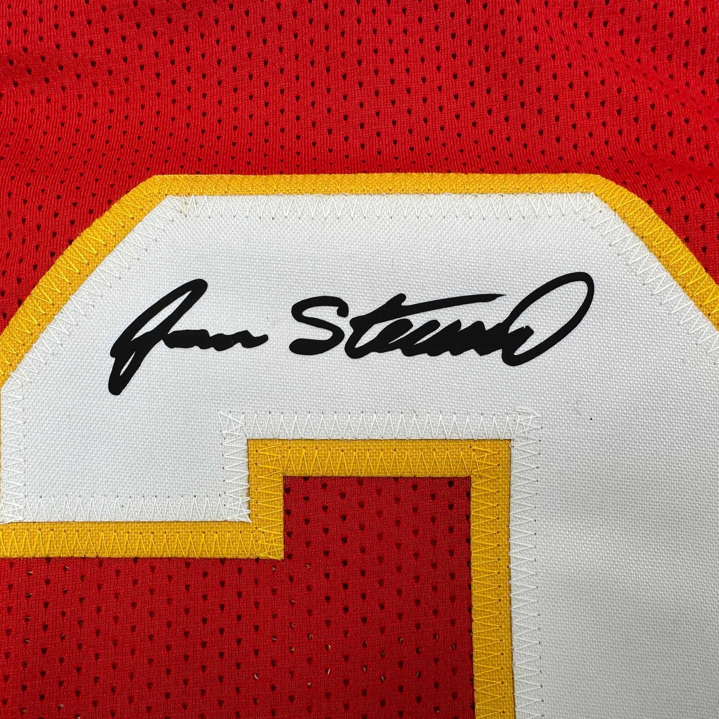 Framed Facsimile Autographed Jan Stenerud 35x39 Kansas City Red Reprint Laser Auto Football Jersey