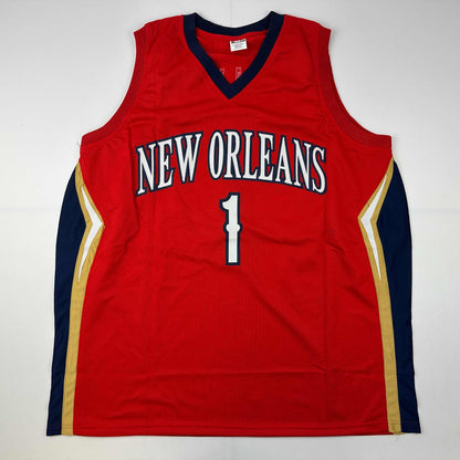 Facsimile Autographed Zion Williamson New Orleans Red Reprint Laser Auto Basketball Jersey Size Men's XL