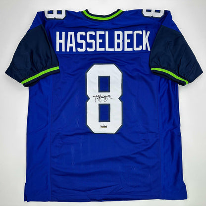 Facsimile Autographed Matt Hasselbeck Seattle Blue Reprint Laser Auto Football Jersey Size Men's XL