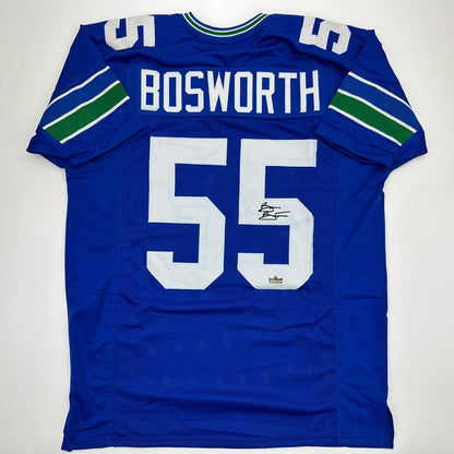 Facsimile Autographed Brian Bosworth Seattle Blue Reprint Laser Auto Football Jersey Size Men's XL