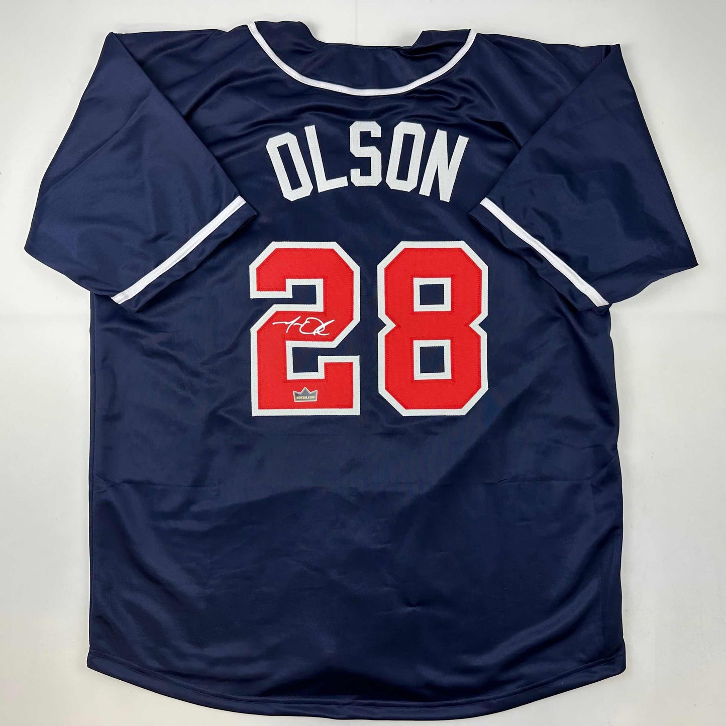 Facsimile Autographed Matt Olson Atlanta Blue Reprint Laser Auto Baseball Jersey Size Men's XL
