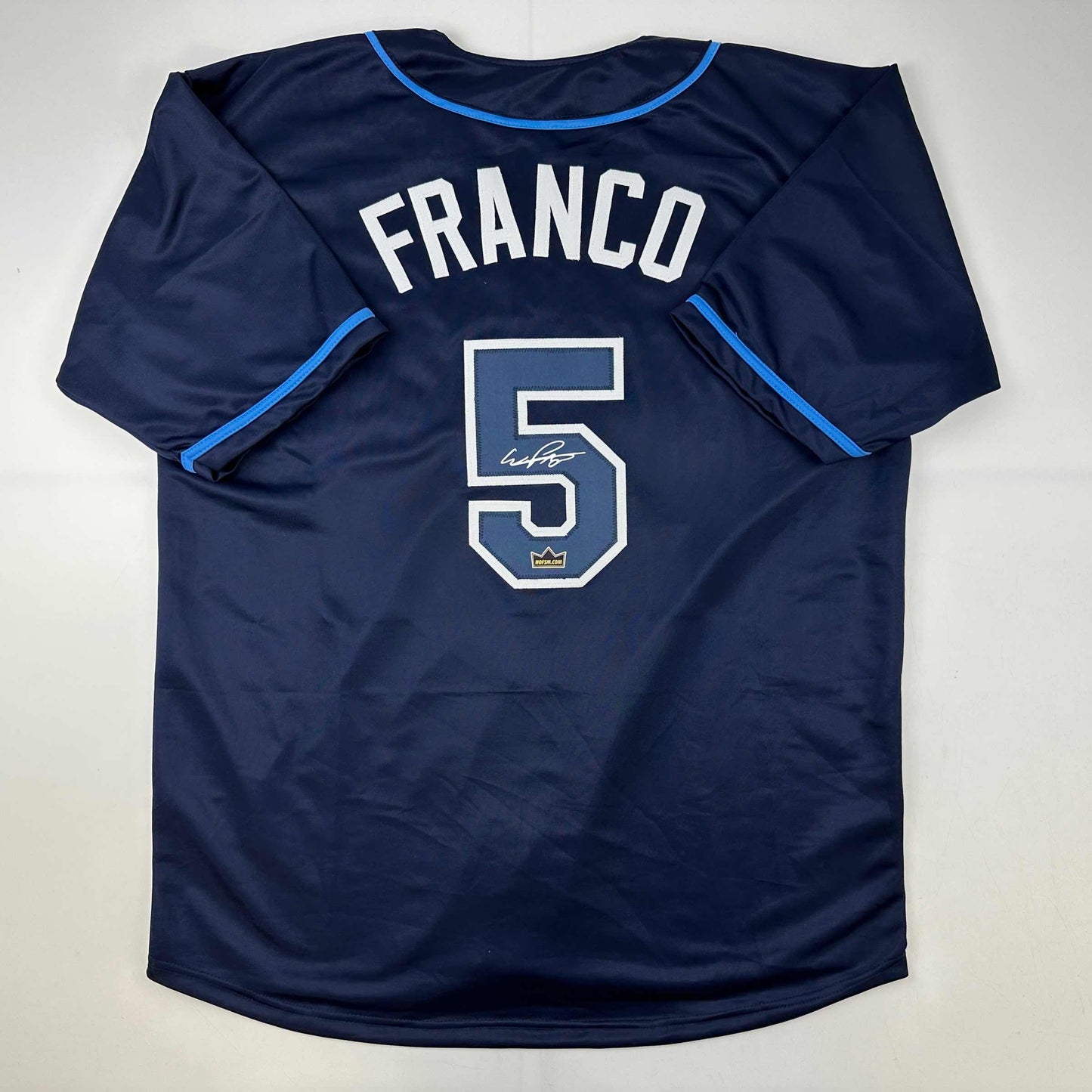 Facsimile Autographed Wander Franco Tampa Bay Navy Blue Reprint Laser Auto Baseball Jersey Size Men's XL