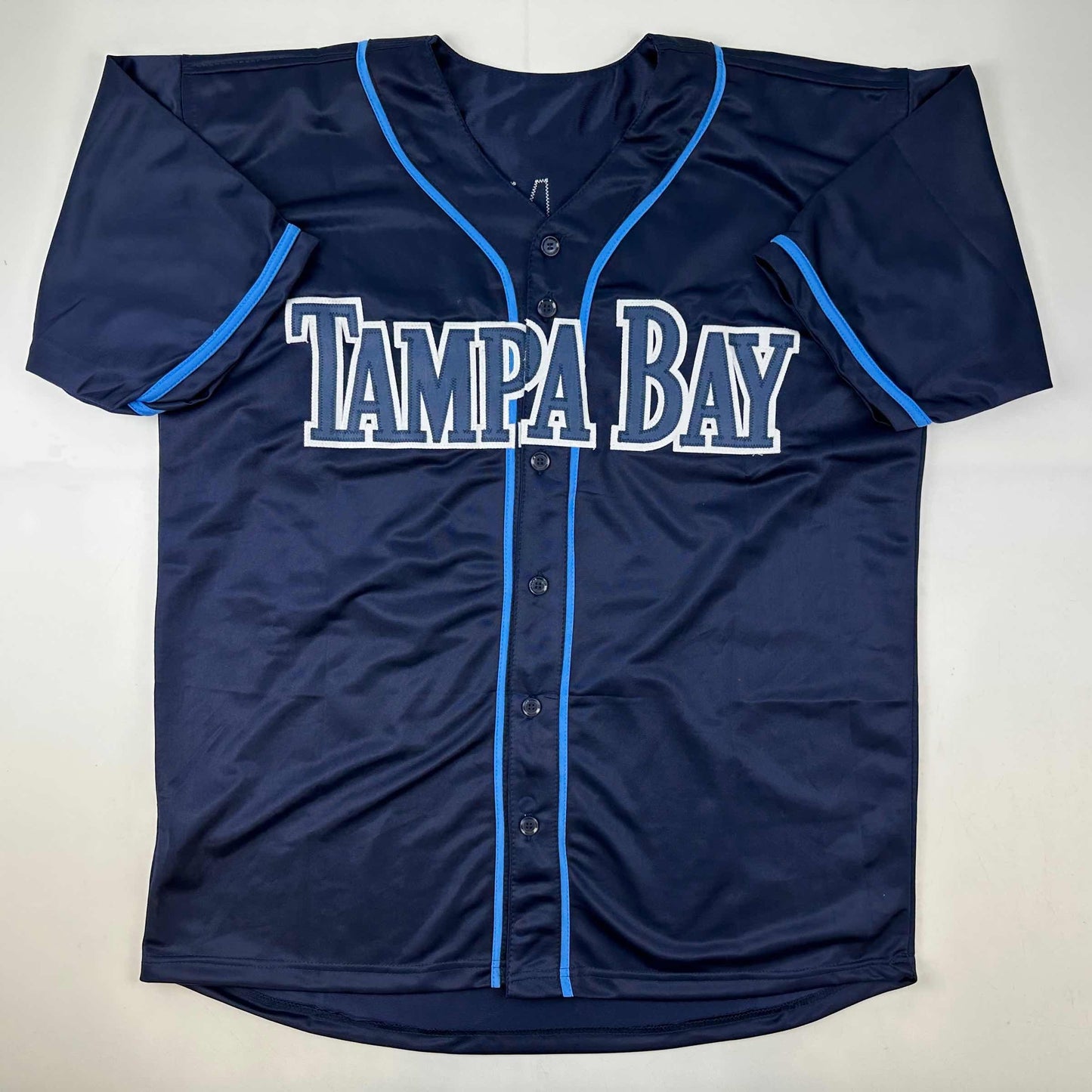 Facsimile Autographed Wander Franco Tampa Bay Navy Blue Reprint Laser Auto Baseball Jersey Size Men's XL