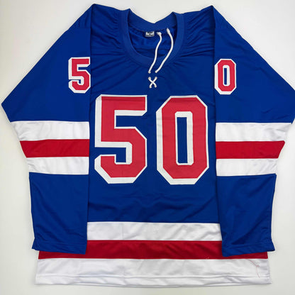 Autographed/Signed Will Cuylle New York Blue Hockey Jersey JSA COA