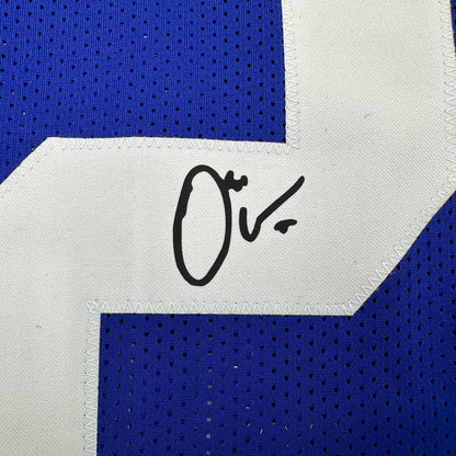 Framed Facsimile Autographed Osi Umenyiora 35x39 New York Blue Reprint Laser Auto Football Jersey