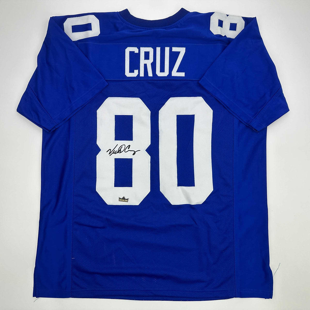 Facsimile Autographed Victor Cruz New York Blue Reprint Laser Auto Football Jersey Size Men's XL