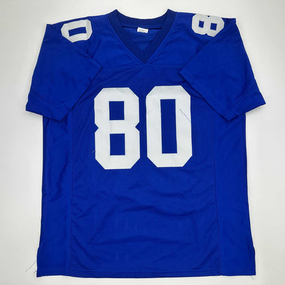 Facsimile Autographed Victor Cruz New York Blue Reprint Laser Auto Football Jersey Size Men's XL