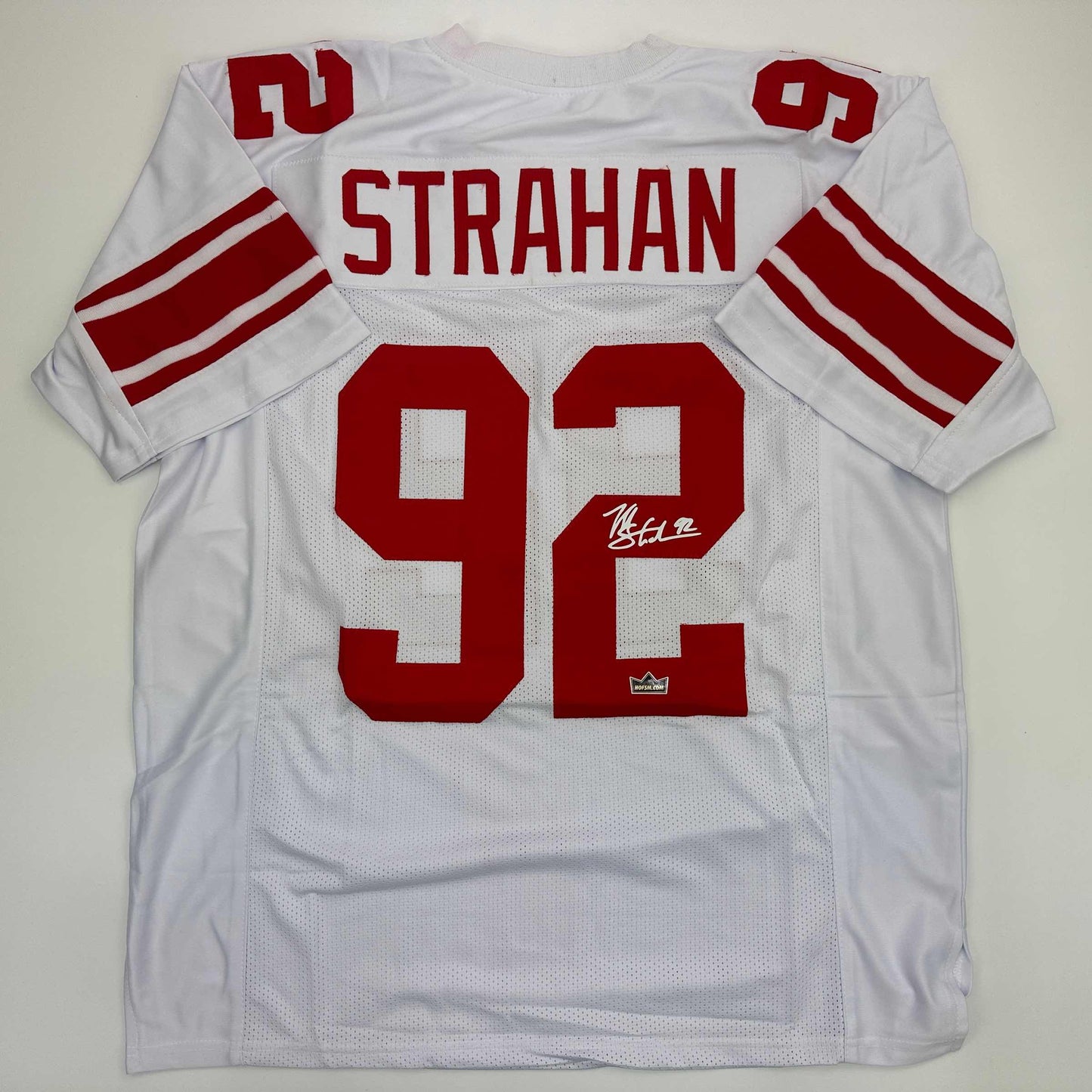 Facsimile Autographed Michael Strahan New York White Reprint Laser Auto Football Jersey Size Men's XL