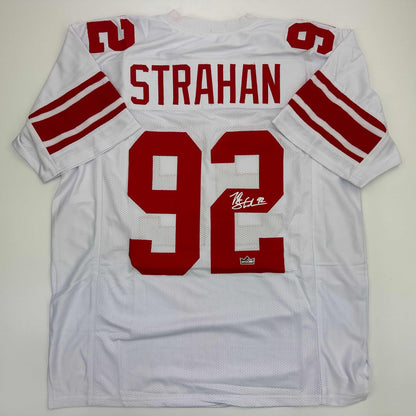 Facsimile Autographed Michael Strahan New York White Reprint Laser Auto Football Jersey Size Men's XL