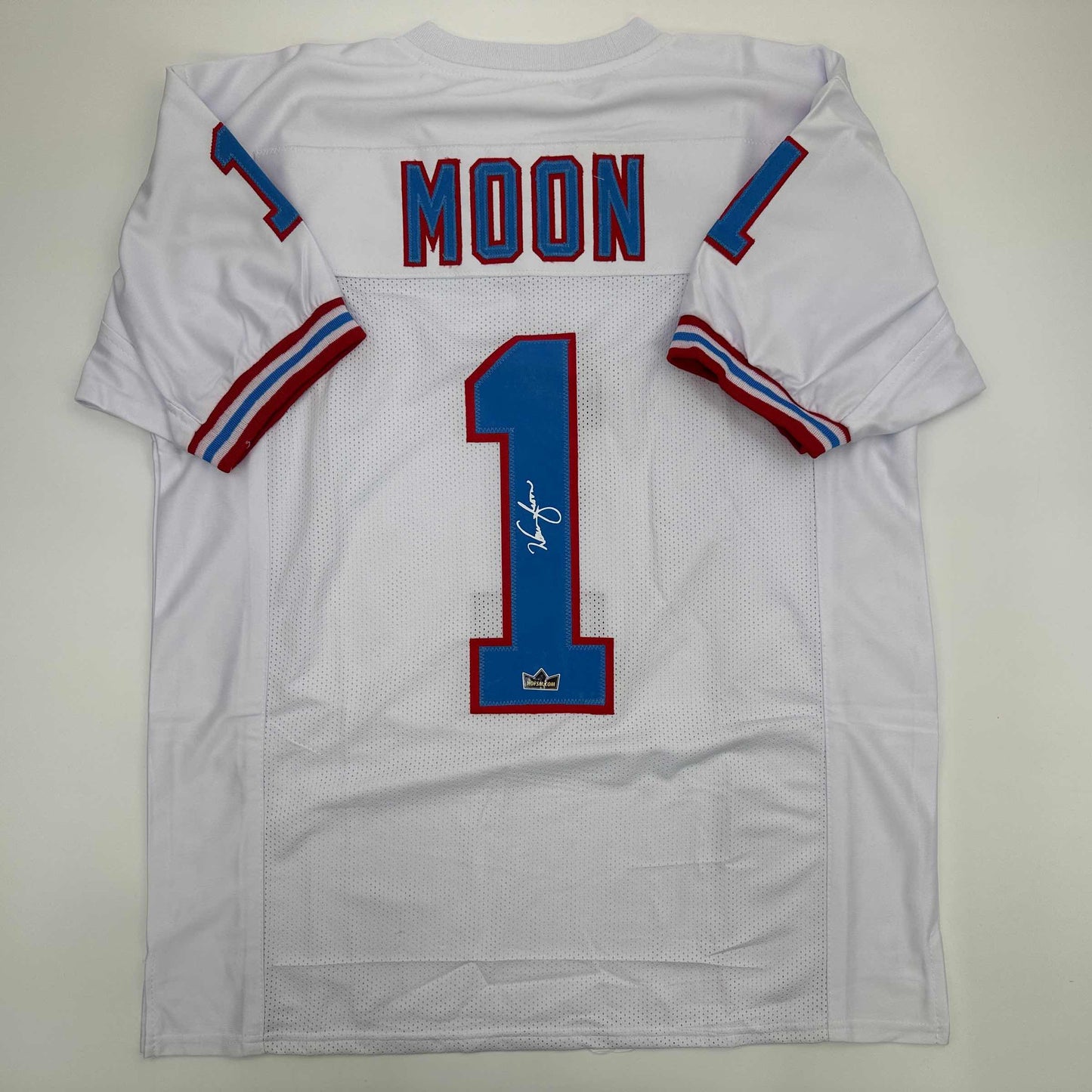 Facsimile Autographed Warren Moon Houston White Reprint Laser Auto Football Jersey Size Men's XL