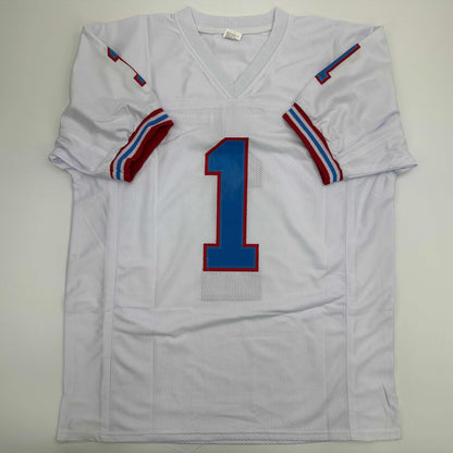 Facsimile Autographed Warren Moon Houston White Reprint Laser Auto Football Jersey Size Men's XL