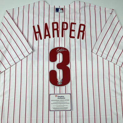 Autographed/Signed Bryce Harper Philadelphia Phillies Pinstripe Replica Baseball Jersey Fanatics & MLB COA