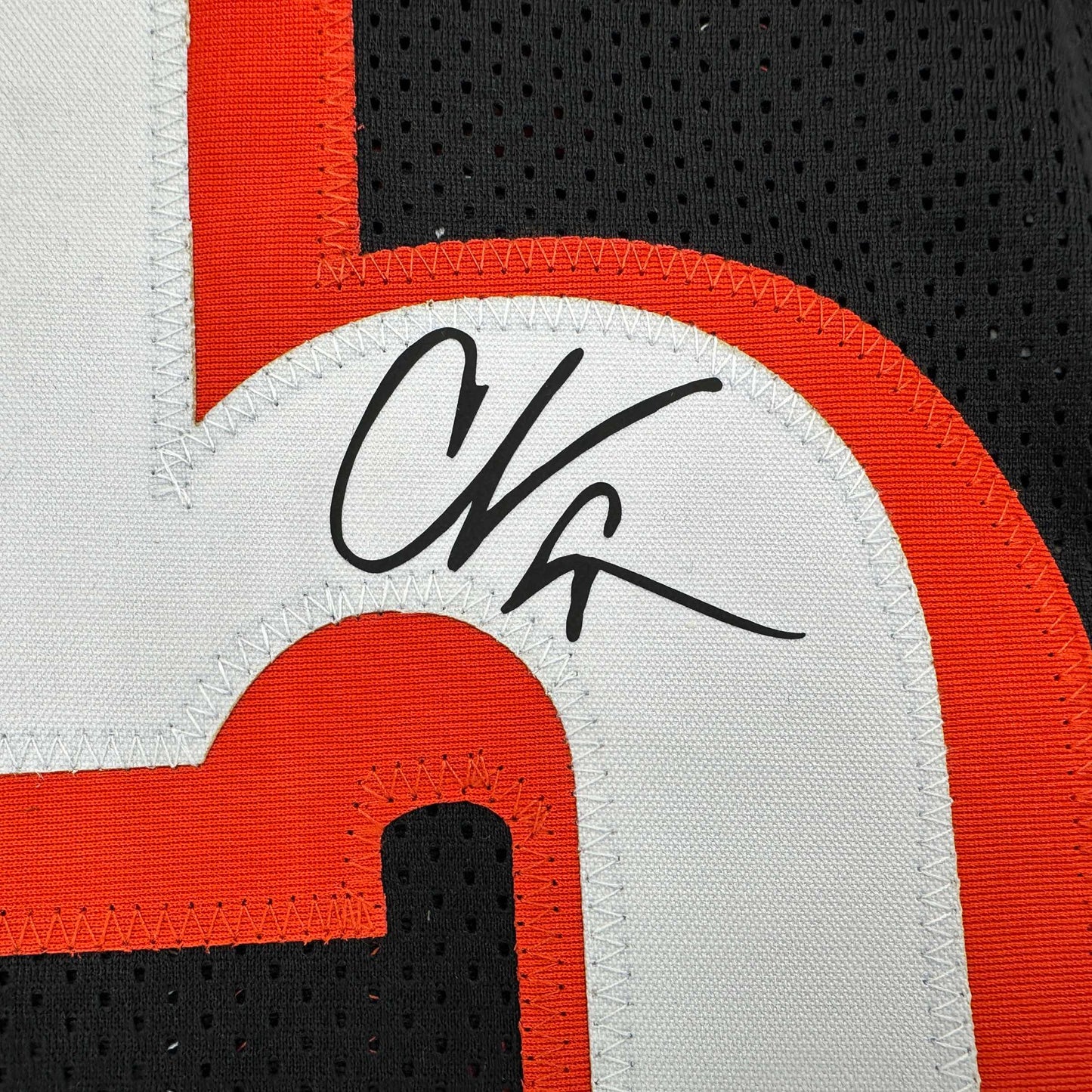 Framed Facsimile Autographed Chad Ochocinco (Johnson) 35x39 Cincinnati Black Reprint Laser Auto Football Jersey