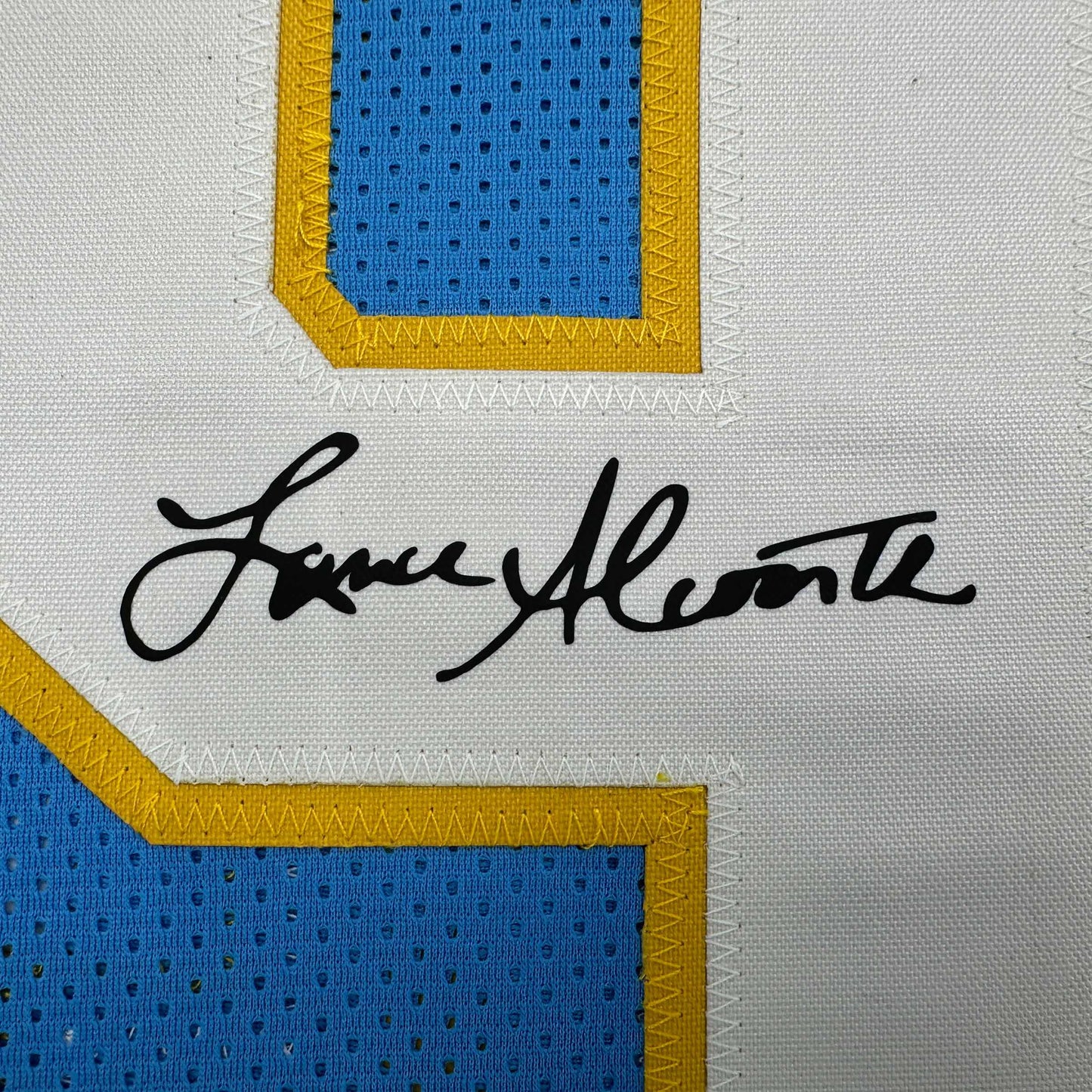 Framed Facsimile Autographed Lance Alworth 35x39 San Diego Powder Blue Reprint Laser Auto Football Jersey