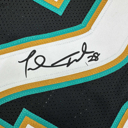 Framed Facsimile Autographed Fred Taylor 35x39 Jacksonville Black Reprint Laser Auto Football Jersey