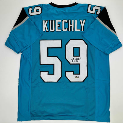 Facsimile Autographed Luke Kuechly Carolina Blue Reprint Laser Auto Football Jersey Size Men's XL