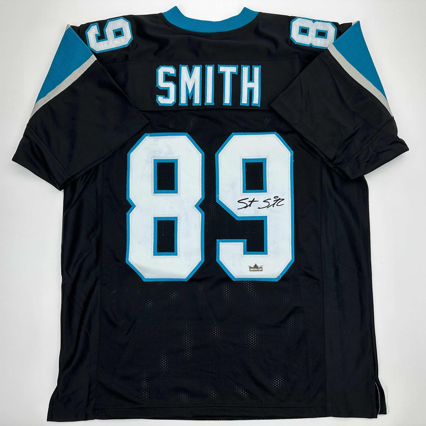 Facsimile Autographed Steve Smith Sr. Carolina Black Reprint Laser Auto Football Jersey Size Men's XL