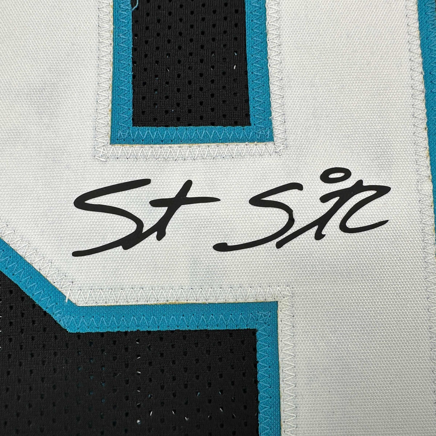 Facsimile Autographed Steve Smith Sr. Carolina Black Reprint Laser Auto Football Jersey Size Men's XL