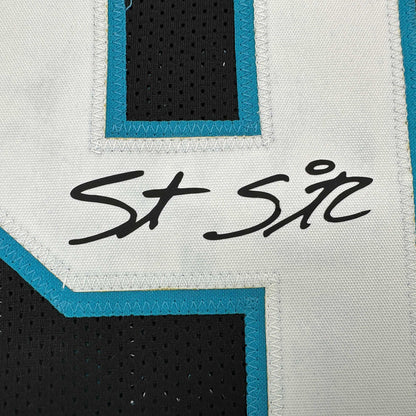 Facsimile Autographed Steve Smith Sr. Carolina Black Reprint Laser Auto Football Jersey Size Men's XL