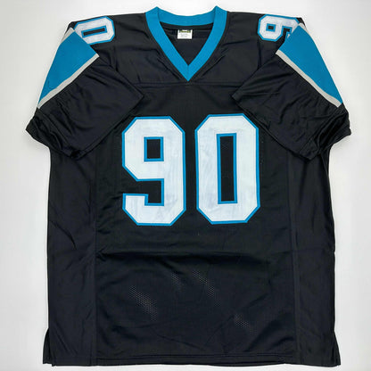 Facsimile Autographed Julius Peppers Carolina Black Reprint Laser Auto Football Jersey Size Men's XL