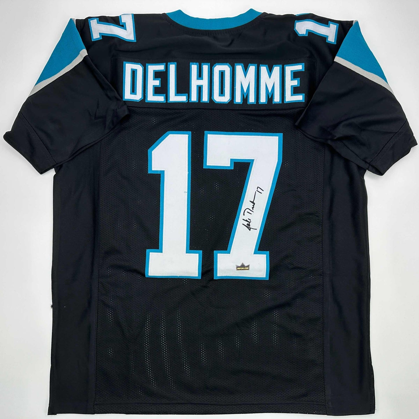 Facsimile Autographed Jake Delhomme Carolina Black Reprint Laser Auto Football Jersey Size Men's XL