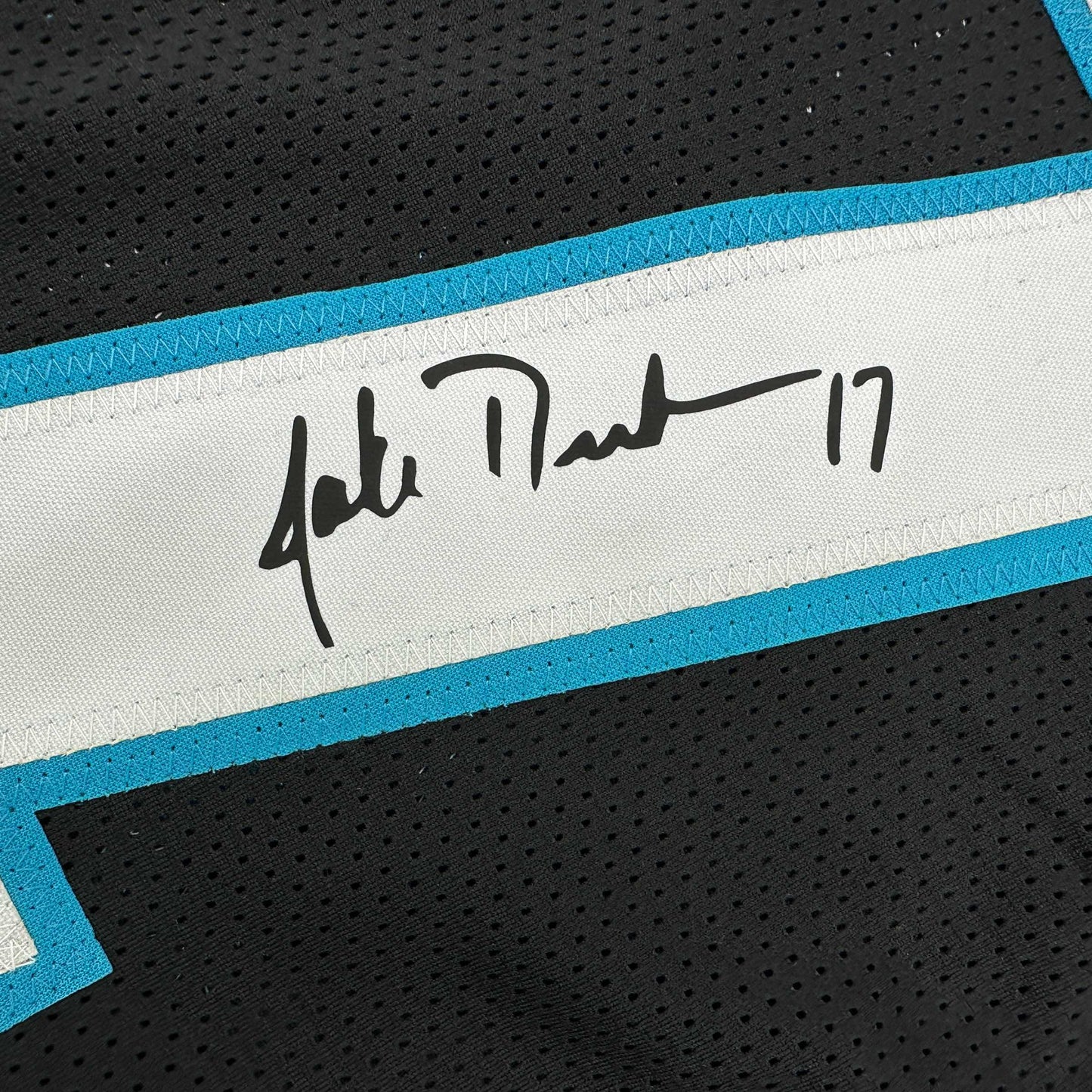 Facsimile Autographed Jake Delhomme Carolina Black Reprint Laser Auto Football Jersey Size Men's XL