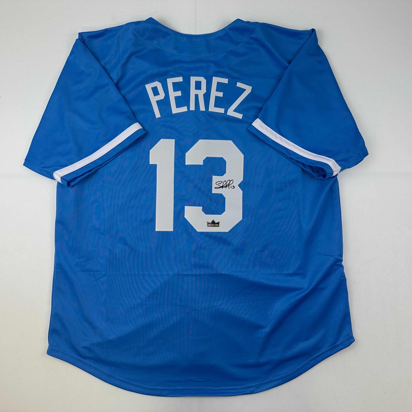 Facsimile Autographed Salvador Perez Kansas City Blue Reprint Laser Auto Baseball Jersey Size Men's XL