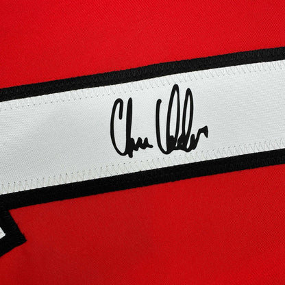 Framed Facsimile Autographed Chris Chelios 35x39 Chicago Red Reprint Laser Auto Hockey Jersey