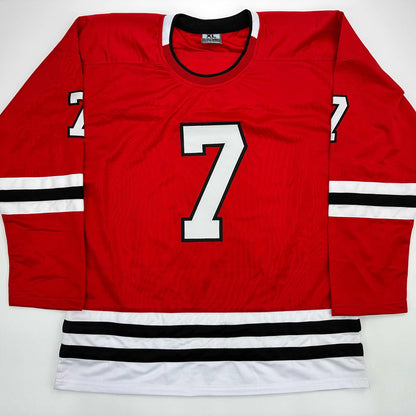 Facsimile Autographed Chris Chelios Chicago Red Reprint Laser Auto Hockey Jersey Size Men's XL