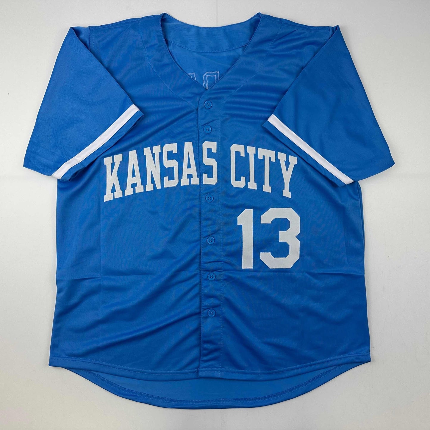 Facsimile Autographed Salvador Perez Kansas City Blue Reprint Laser Auto Baseball Jersey Size Men's XL