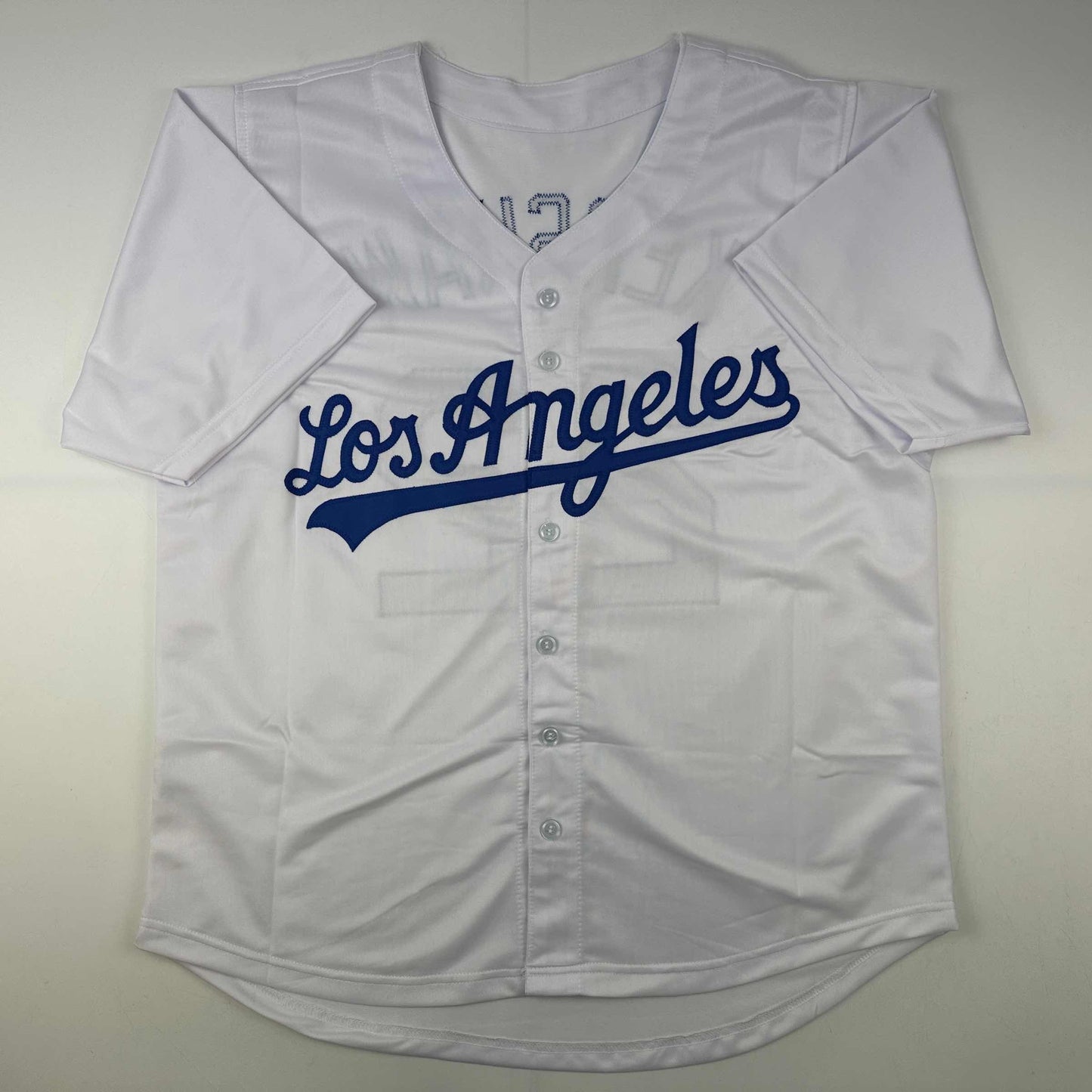 Facsimile Autographed Clayton Kershaw Los Angeles LA White Reprint Laser Auto Baseball Jersey Size Men's XL