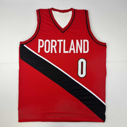 Facsimile Autographed Damian Lillard Portland Red Reprint Laser Auto Basketball Jersey Size Men's XL