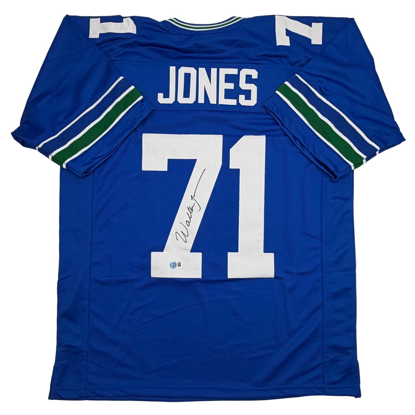 Autographed/Signed Walter Jones Seattle Blue Football Jersey JSA COA
