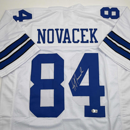 Autographed/Signed Jay Novacek Dallas White Football Jersey Beckett BAS COA