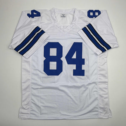 Autographed/Signed Jay Novacek Dallas White Football Jersey Beckett BAS COA