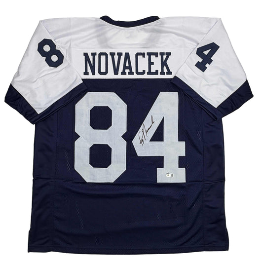 Autographed/Signed Jay Novacek Dallas Thanksgiving Day Football Jersey Beckett BAS COA