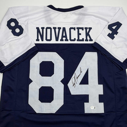 Autographed/Signed Jay Novacek Dallas Thanksgiving Day Football Jersey Beckett BAS COA