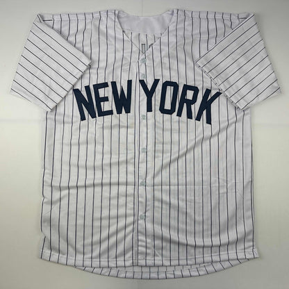 Facsimile Autographed Gerrit Cole New York Pinstripe Reprint Laser Auto Baseball Jersey Size Men's XL