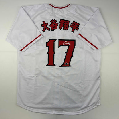 Facsimile Autographed Shohei Ohtani Kanji Los Angeles LA Anaheim White Reprint Laser Auto Baseball Jersey Size Men's XL