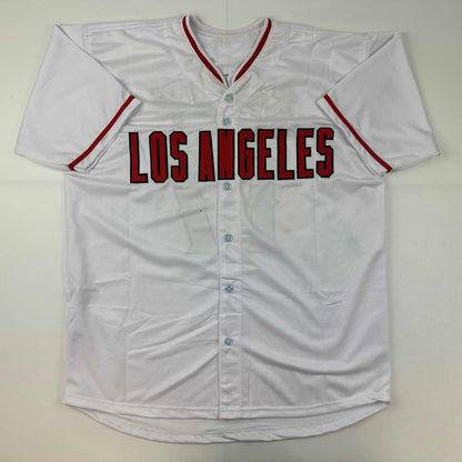 Facsimile Autographed Shohei Ohtani Kanji Los Angeles LA Anaheim White Reprint Laser Auto Baseball Jersey Size Men's XL