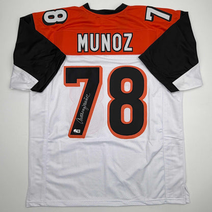 Autographed/Signed Anthony Munoz Cincinnati White Football Jersey Beckett BAS COA