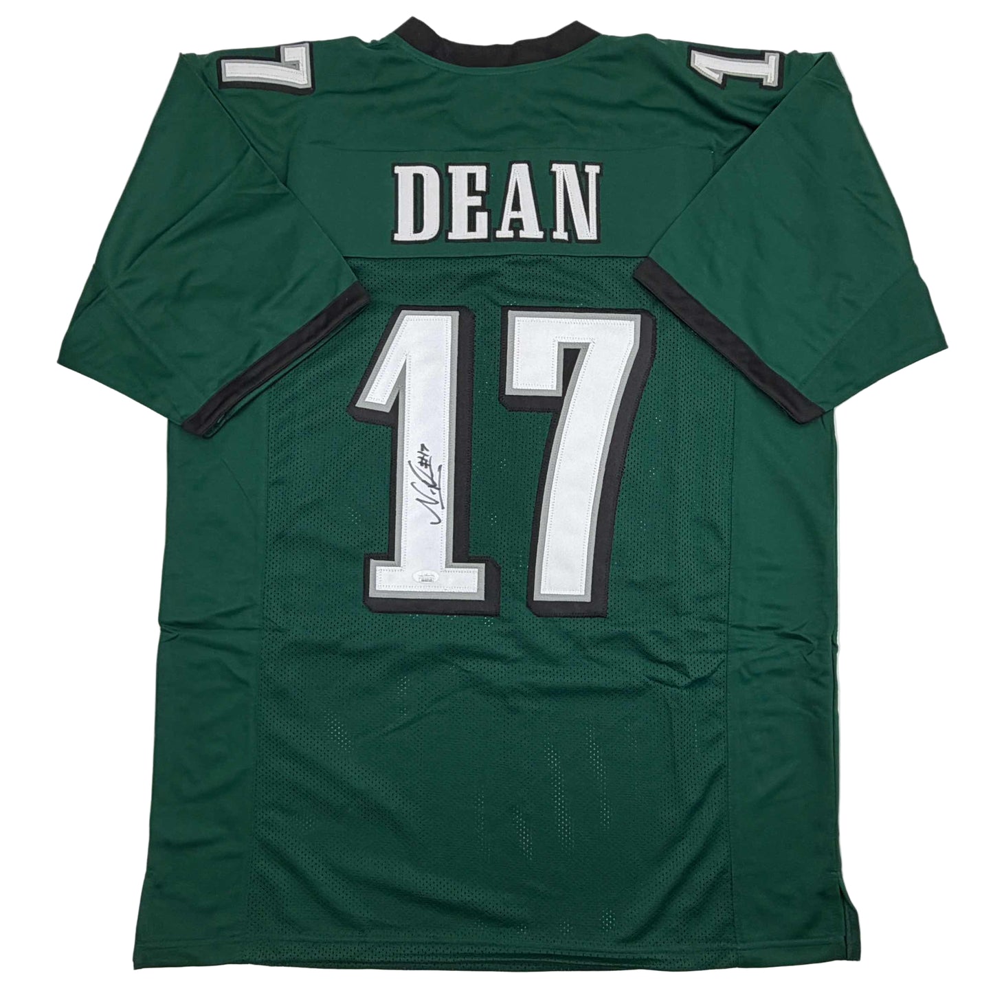 Autographed/Signed Nakobe Dean Philadelphia Green Football Jersey JSA COA