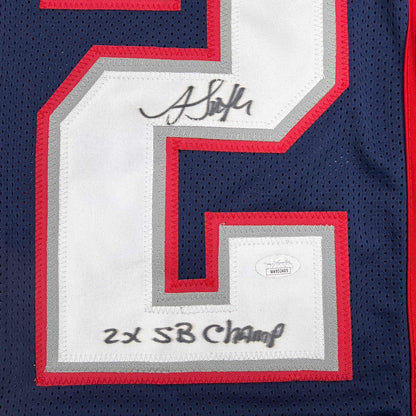 Autographed/Signed Antowain Smith 2x SB Champ New England Blue Football Jersey JSA COA