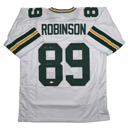 Autographed/Signed Dave Robinson HOF 13 Green Bay White Football Jersey JSA COA