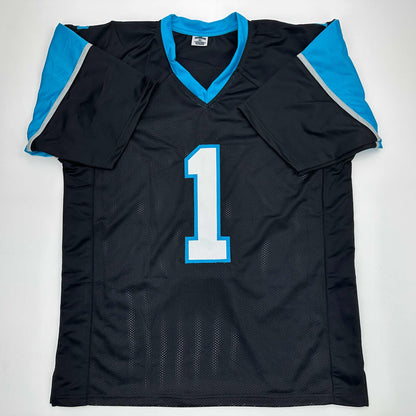 Facsimile Autographed Cam Newton Carolina Black Reprint Laser Auto Football Jersey Size Men's XL