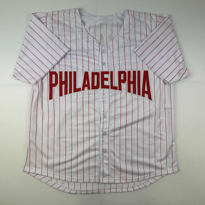 Facsimile Autographed Kyle Schwarber Philadelphia Pinstripe Reprint Laser Auto Baseball Jersey Size Men's XL