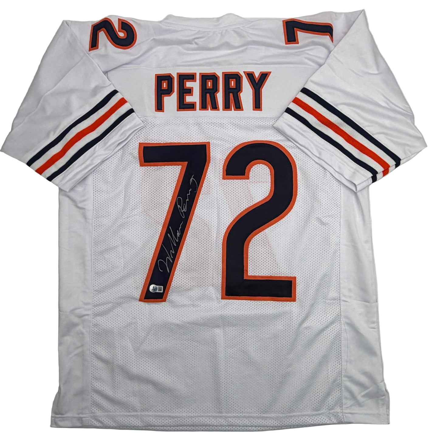 Autographed/Signed William Perry The Refrigerator Chicago White Football Jersey Beckett BAS COA